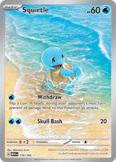 Pokemon Squirtle 170/165 Illustration Rare card, Scarlet & Violet 151, Near Mint