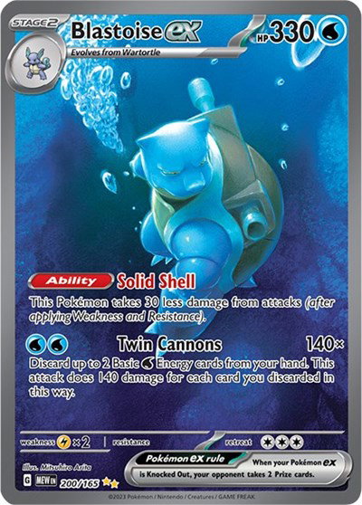 Pokemon Blastoise ex 200/165 Special Illustration Rare card, Scarlet & Violet 151, Near Mint