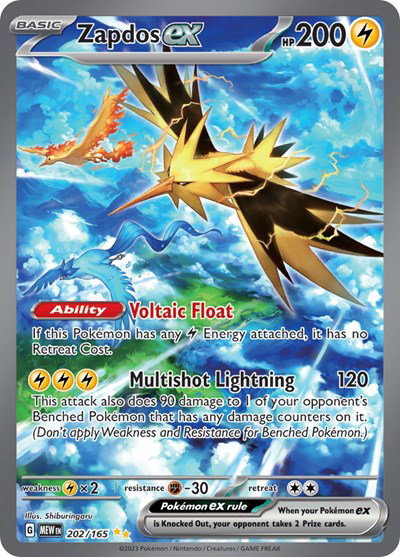 Pokemon Zapdos ex 202/165 Special Illustration Rare card, Scarlet & Violet 151, Near Mint